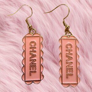 UPCYCLED Pastel Pink Scalloped Bar Dangle Earrings